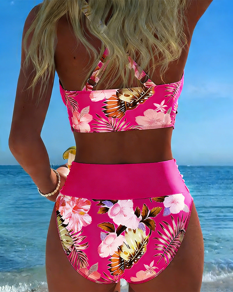 Tanisha - Ensemble de bikini fleuri avec une taille haute