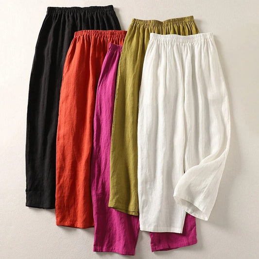 Amalia - Pantalon en coton-lin à jambes larges