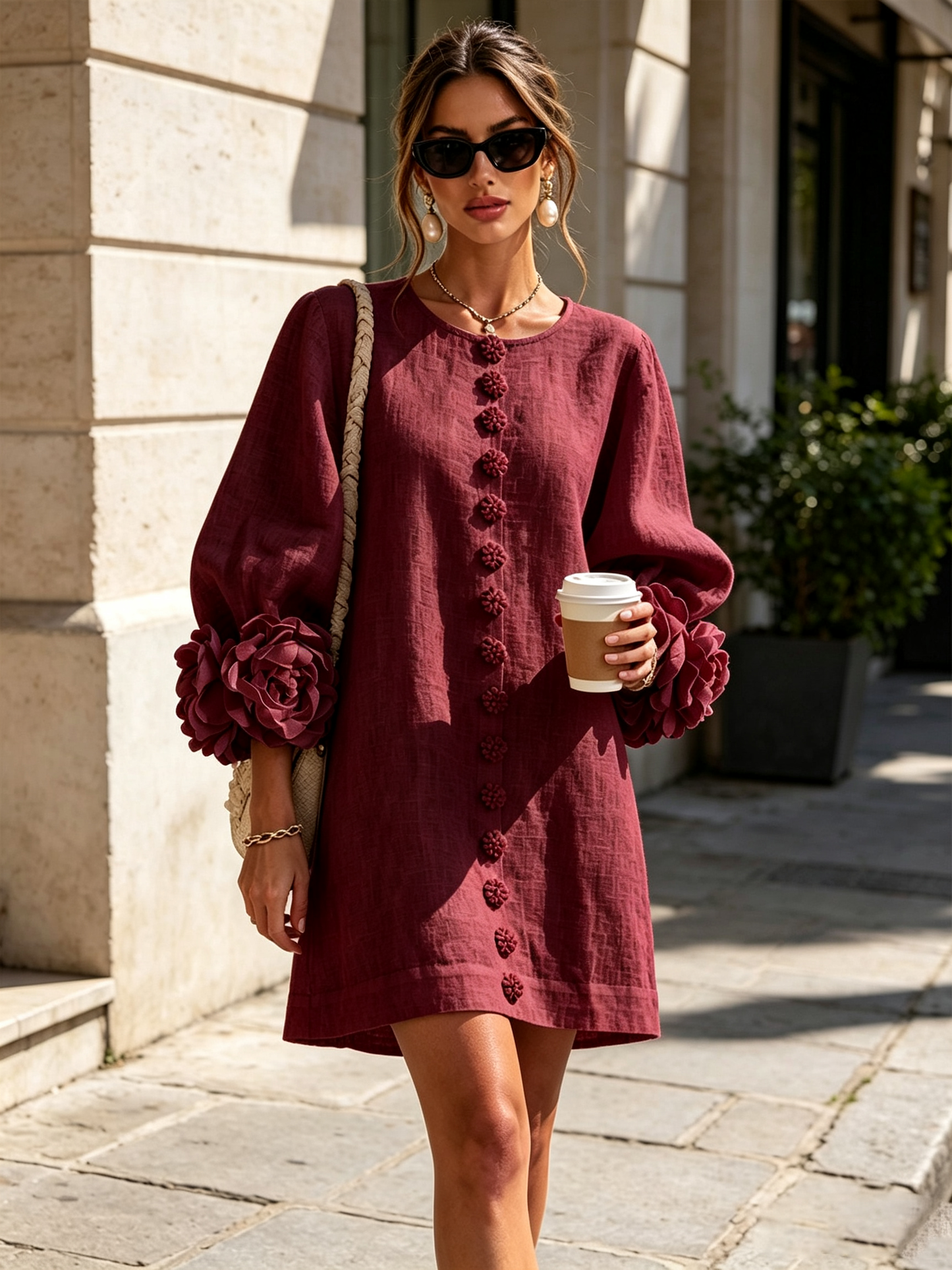 Silvia - Robe chemise mini avec manches à volants