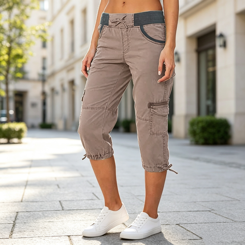 Abigail - Pantalon cargo capri taille haute