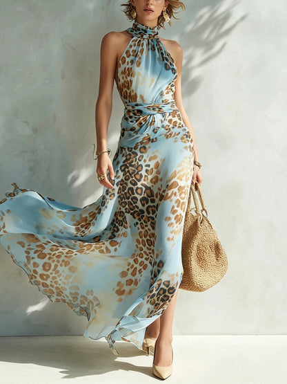 Leondra - Robe maxi fluide avec imprimé léopard