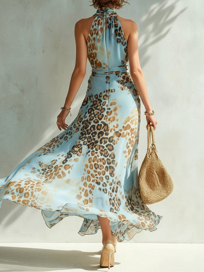 Leondra - Robe maxi fluide avec imprimé léopard