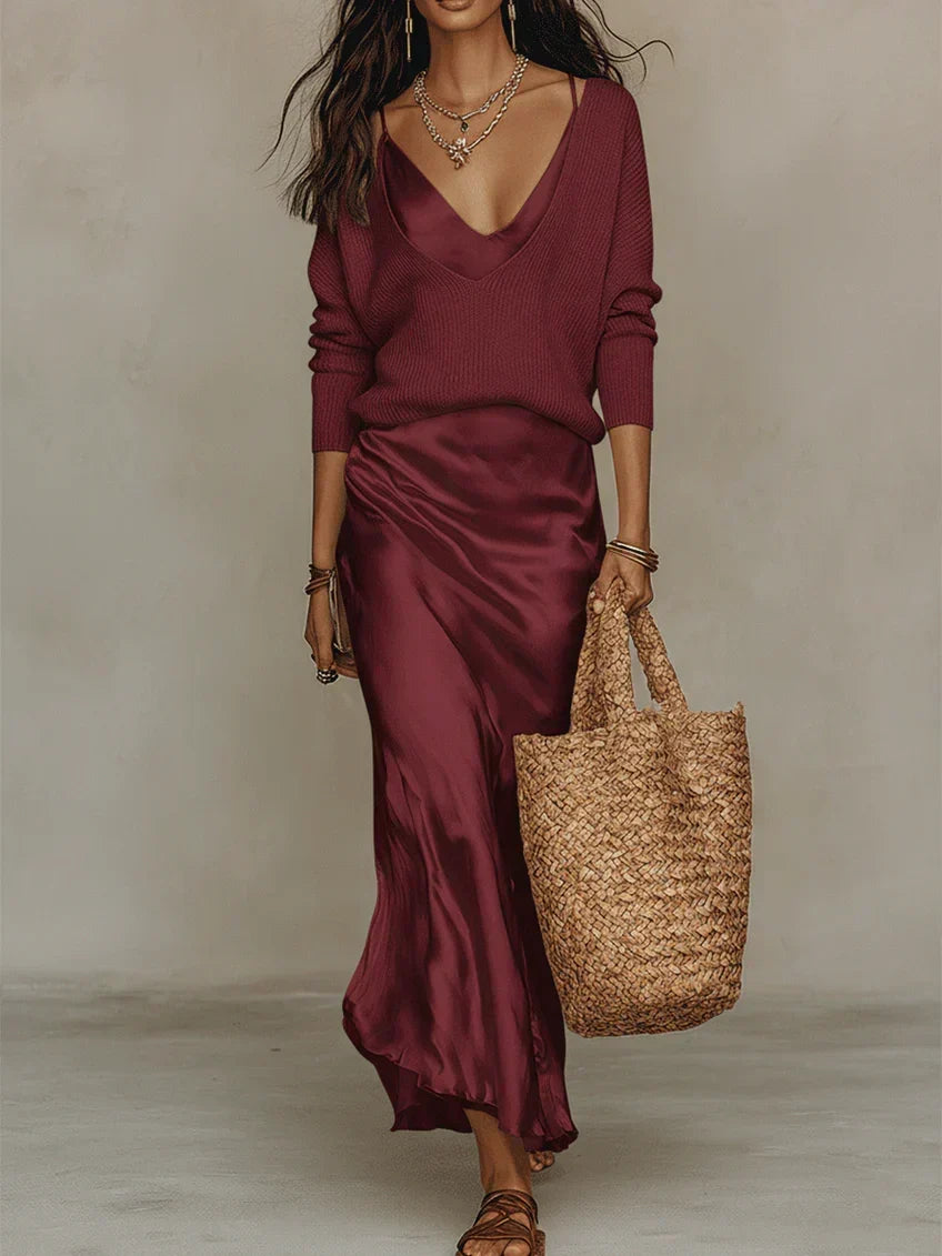 Alessia - Robe midi en satin fluide