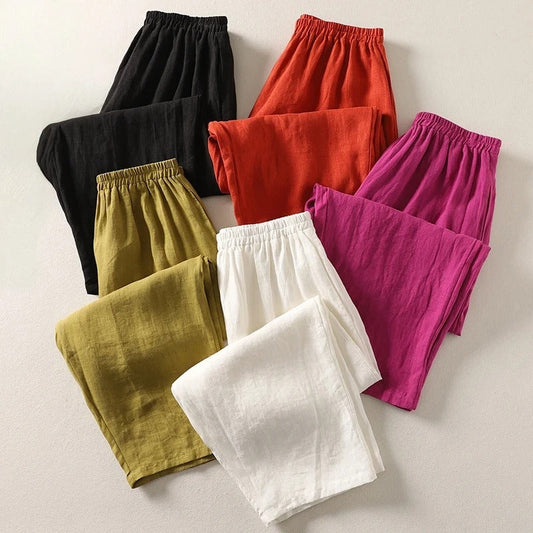 Amalia - Pantalon en coton-lin à jambes larges