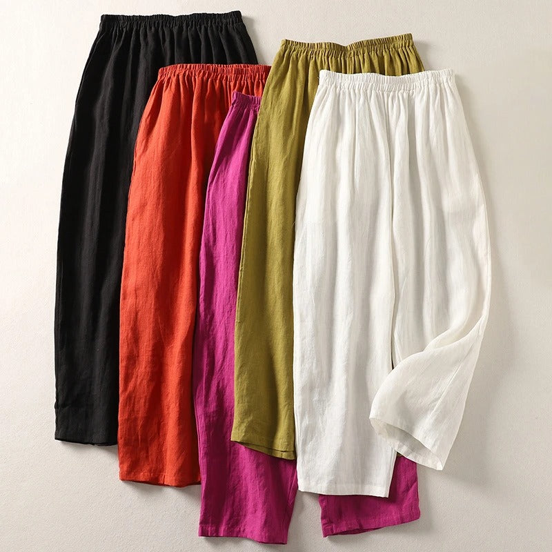 Amalia - Pantalon en coton-lin à jambes larges