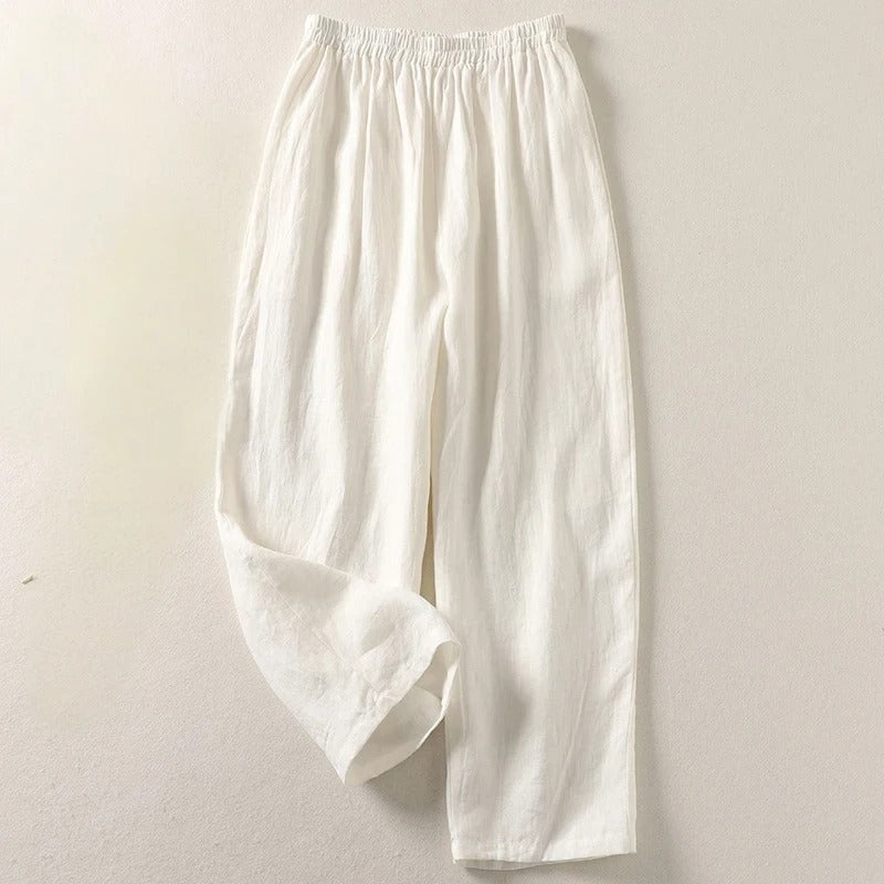 Amalia - Pantalon en coton-lin à jambes larges
