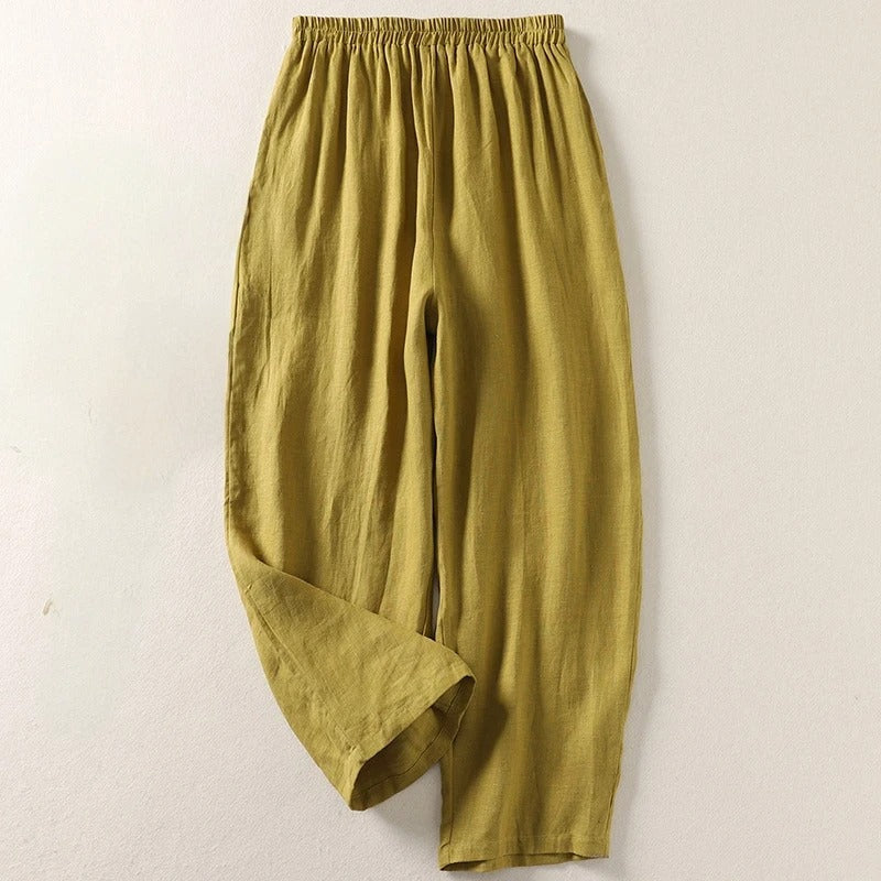 Amalia - Pantalon en coton-lin à jambes larges