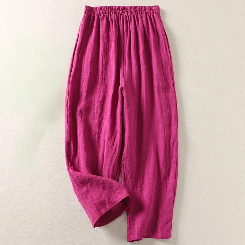 Amalia - Pantalon en coton-lin à jambes larges