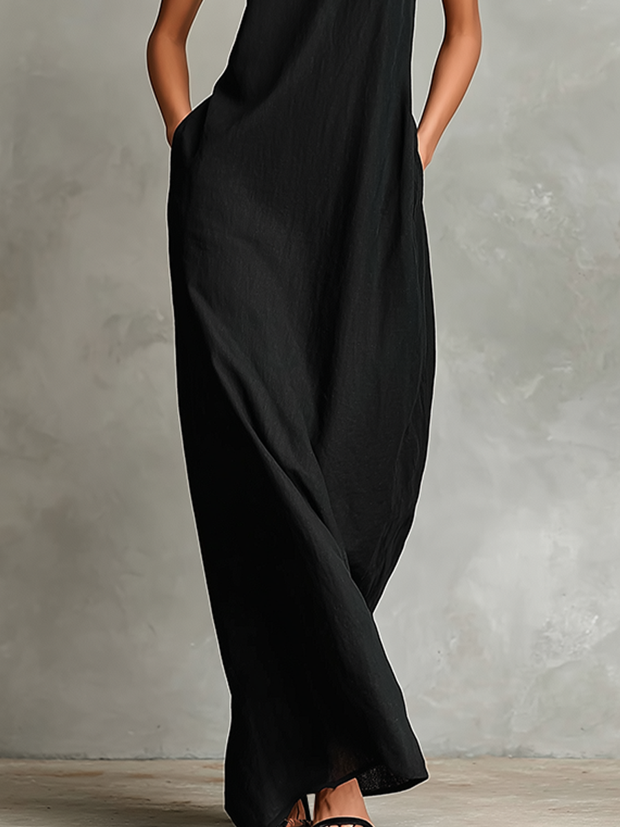 Cecilia - Robe maxi en mélange de lin à col montant