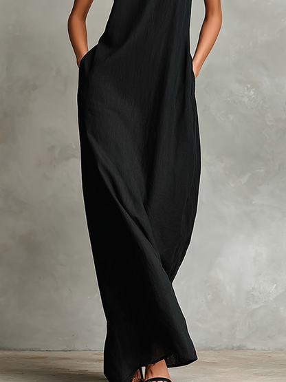 Cecilia - Robe maxi en mélange de lin à col montant