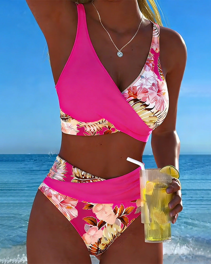 Tanisha - Ensemble de bikini fleuri avec une taille haute