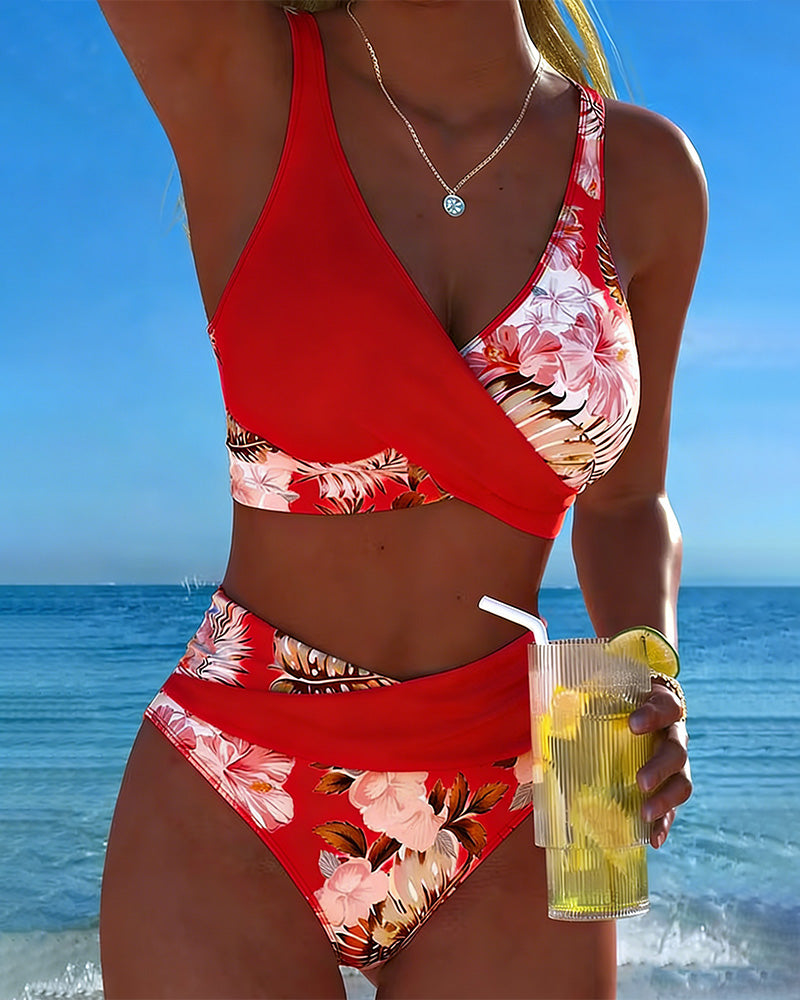 Tanisha - Ensemble de bikini fleuri avec une taille haute