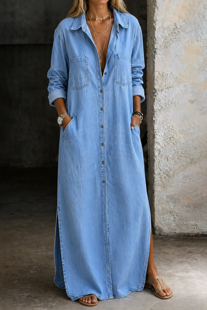 Velessa - Robe chemise maxi à boutons