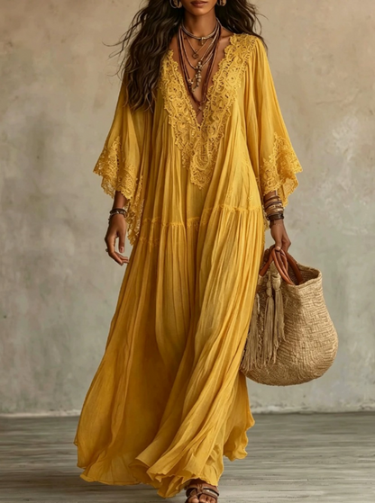 Ondina - Robe maxi en chiffon ornée de dentelle