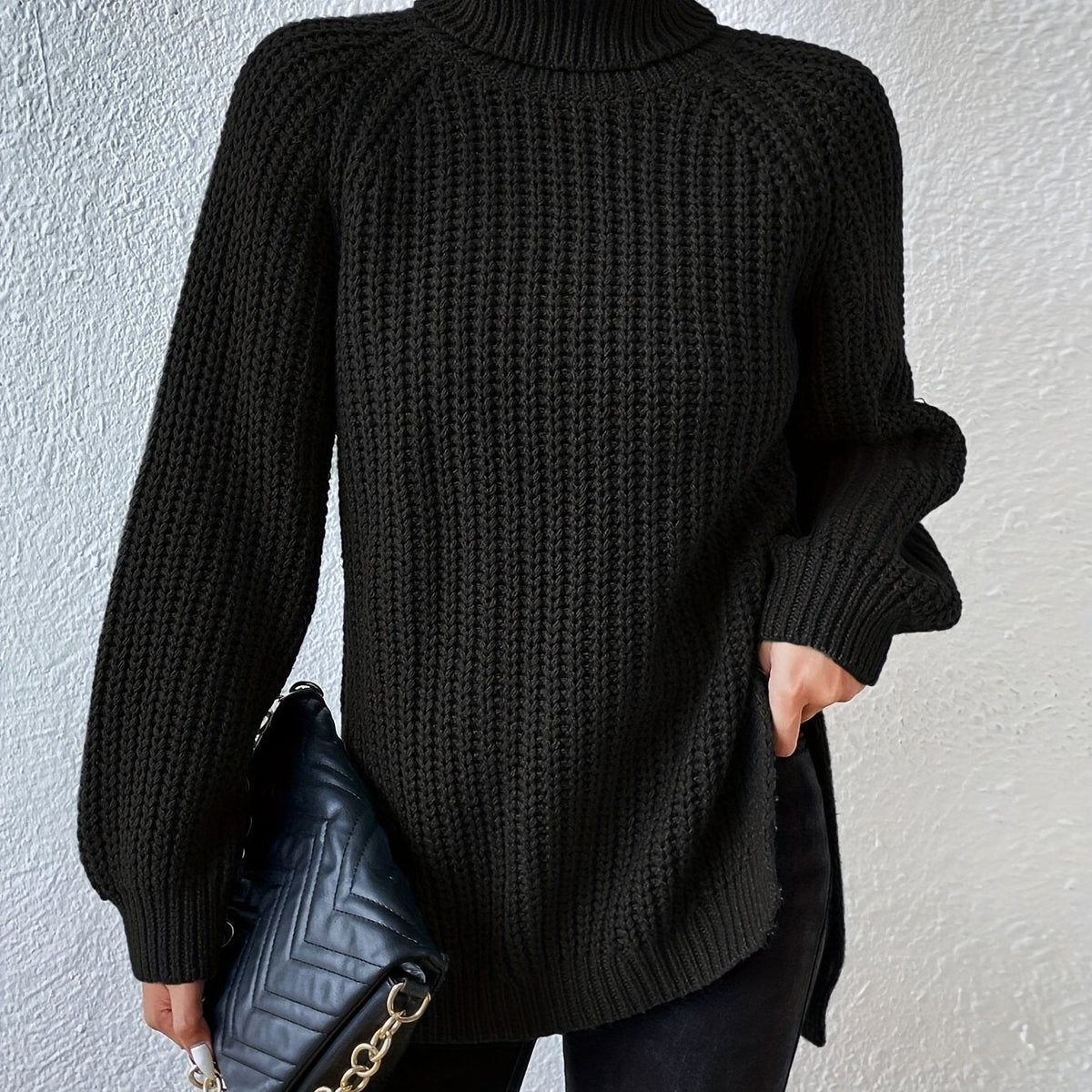 Lysette - Haut en tricot à raglan avec col montant