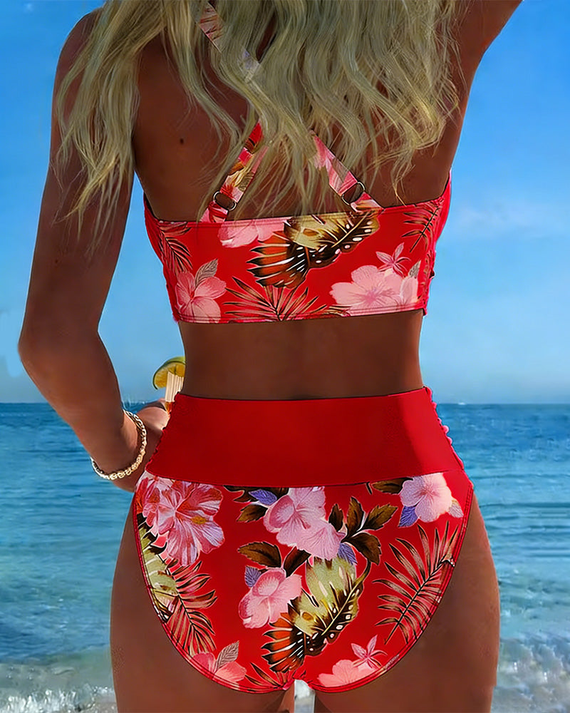 Tanisha - Ensemble de bikini fleuri avec une taille haute
