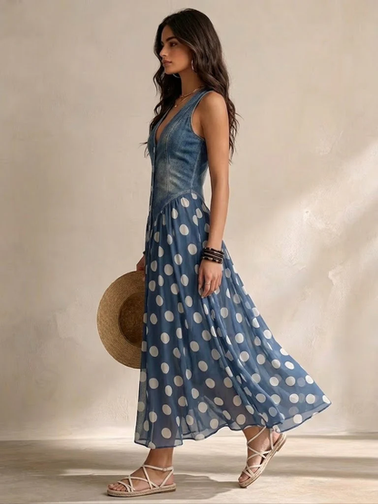 Jayne - Robe midi en chiffon à pois avec boutonnière