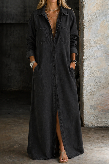 Velessa - Robe chemise maxi à boutons