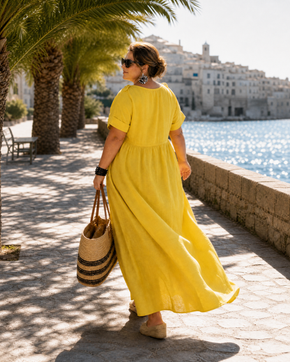 Shari - Robe midi texturée à manches courtes