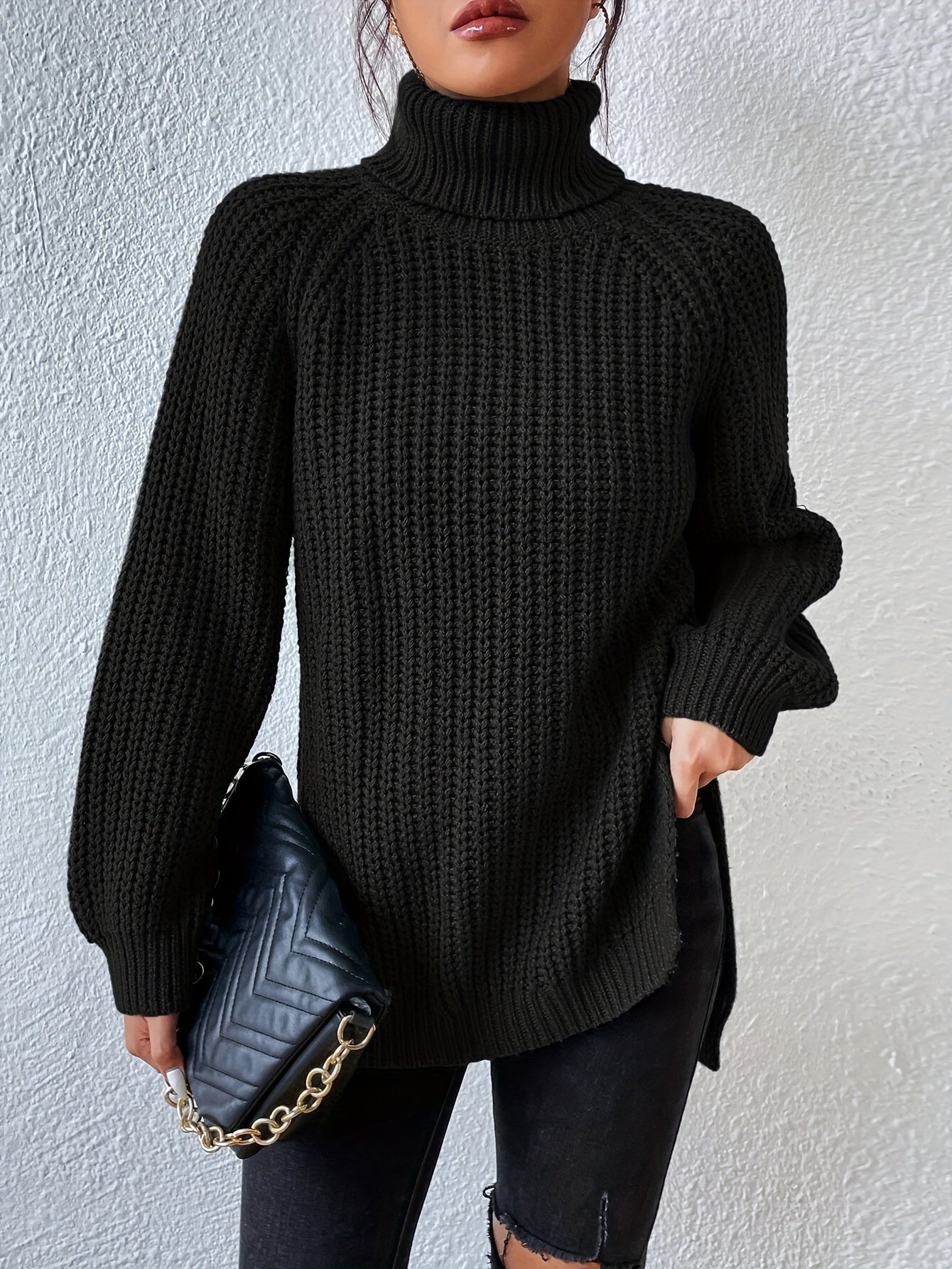 Lysette - Haut en tricot à raglan avec col montant