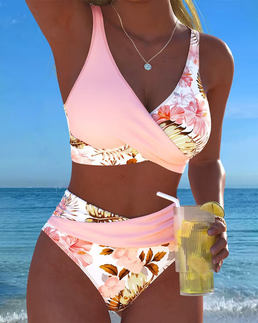 Tanisha - Ensemble de bikini fleuri avec une taille haute