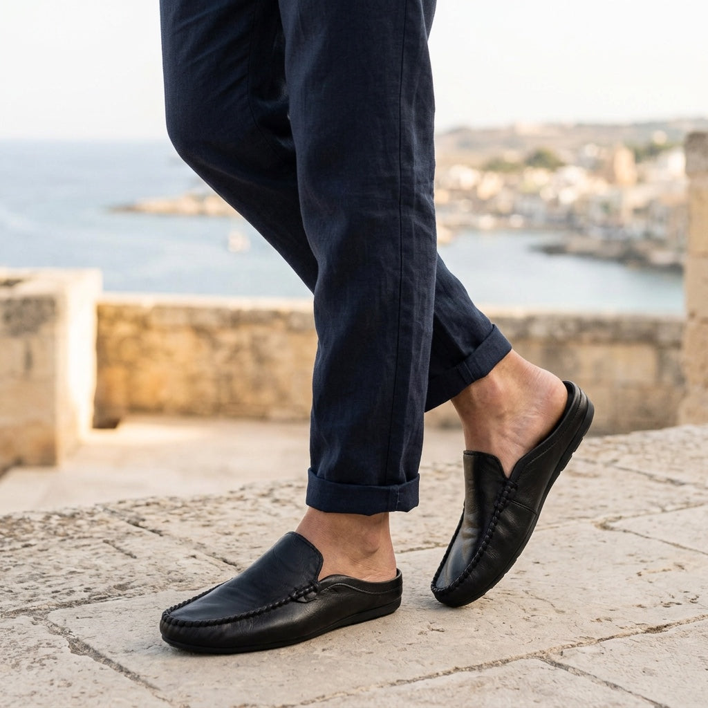Randy - Mules en cuir avec couture mocassins