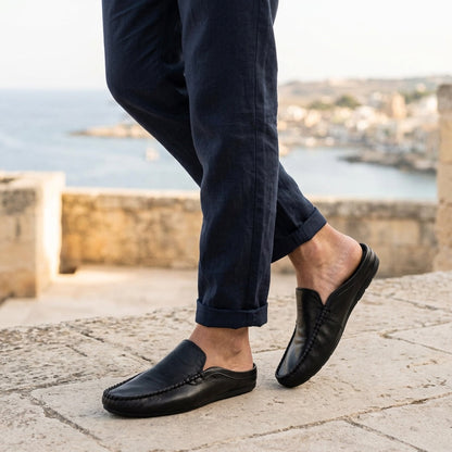 Randy - Mules en cuir avec couture mocassins