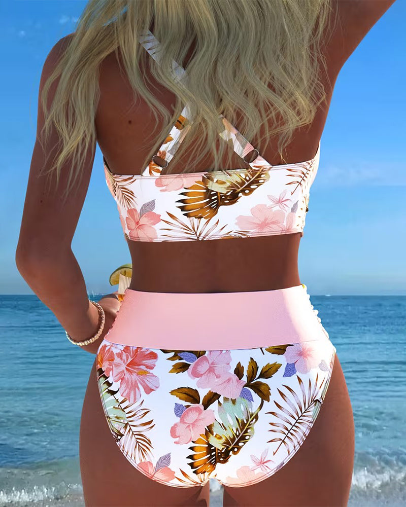 Tanisha - Ensemble de bikini fleuri avec une taille haute