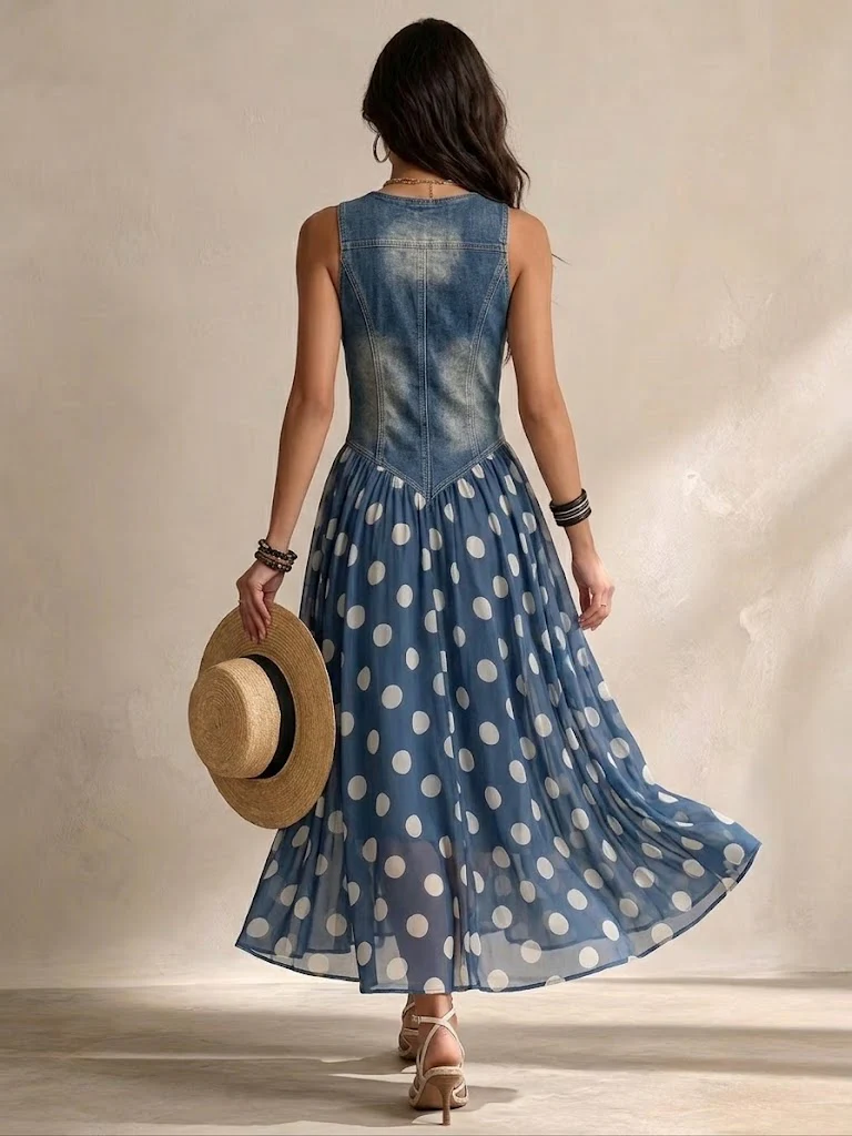 Jayne - Robe midi en chiffon à pois avec boutonnière