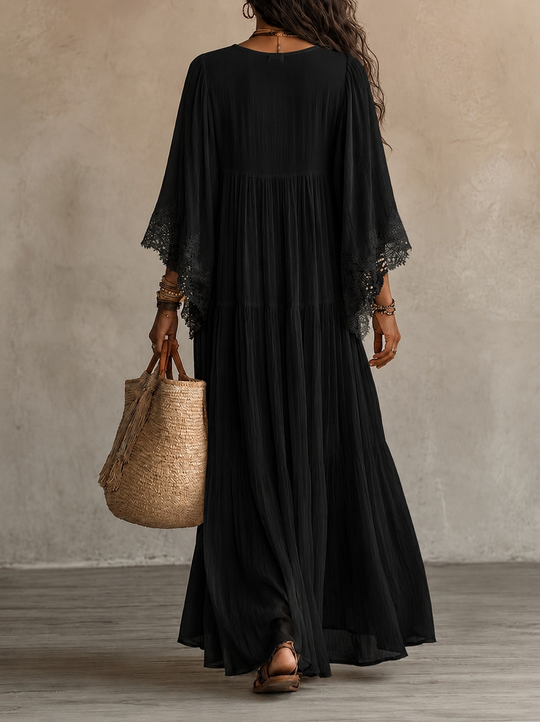 Ondina - Robe maxi en chiffon ornée de dentelle