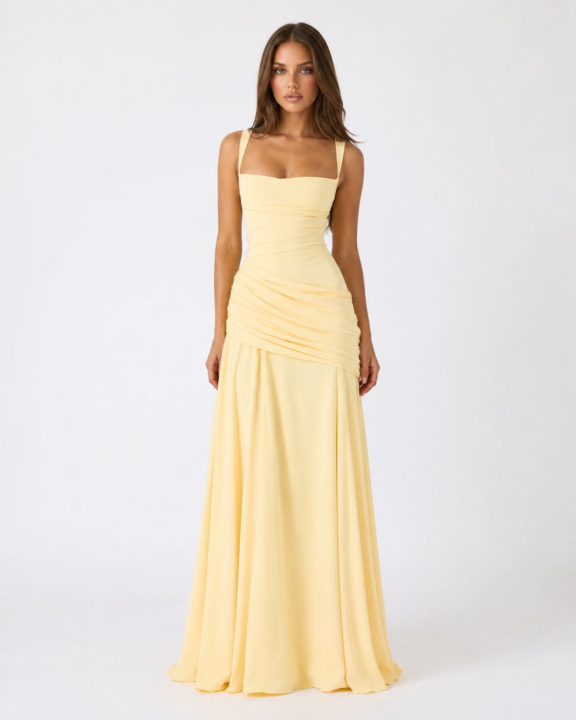 Lenara - Robe maxi drapée avec dos lacé