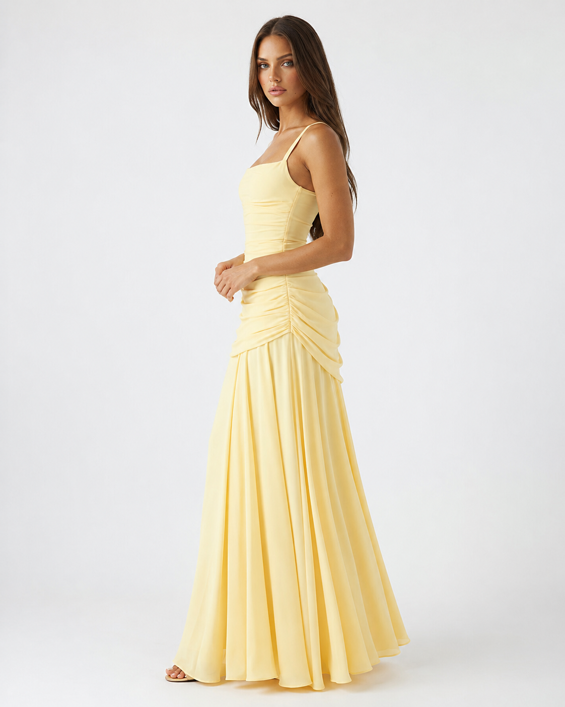 Lenara - Robe maxi drapée avec dos lacé