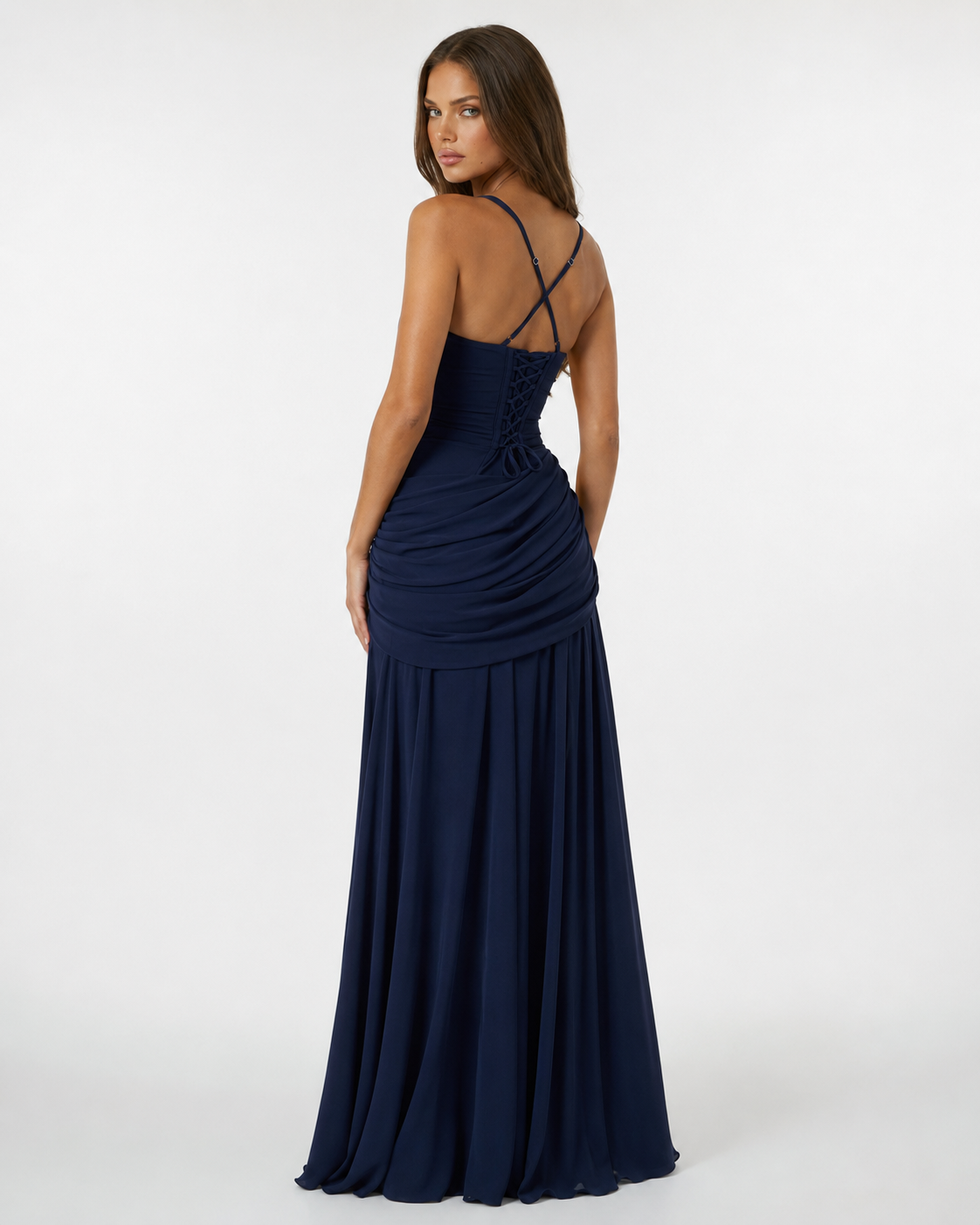 Lenara - Robe maxi drapée avec dos lacé