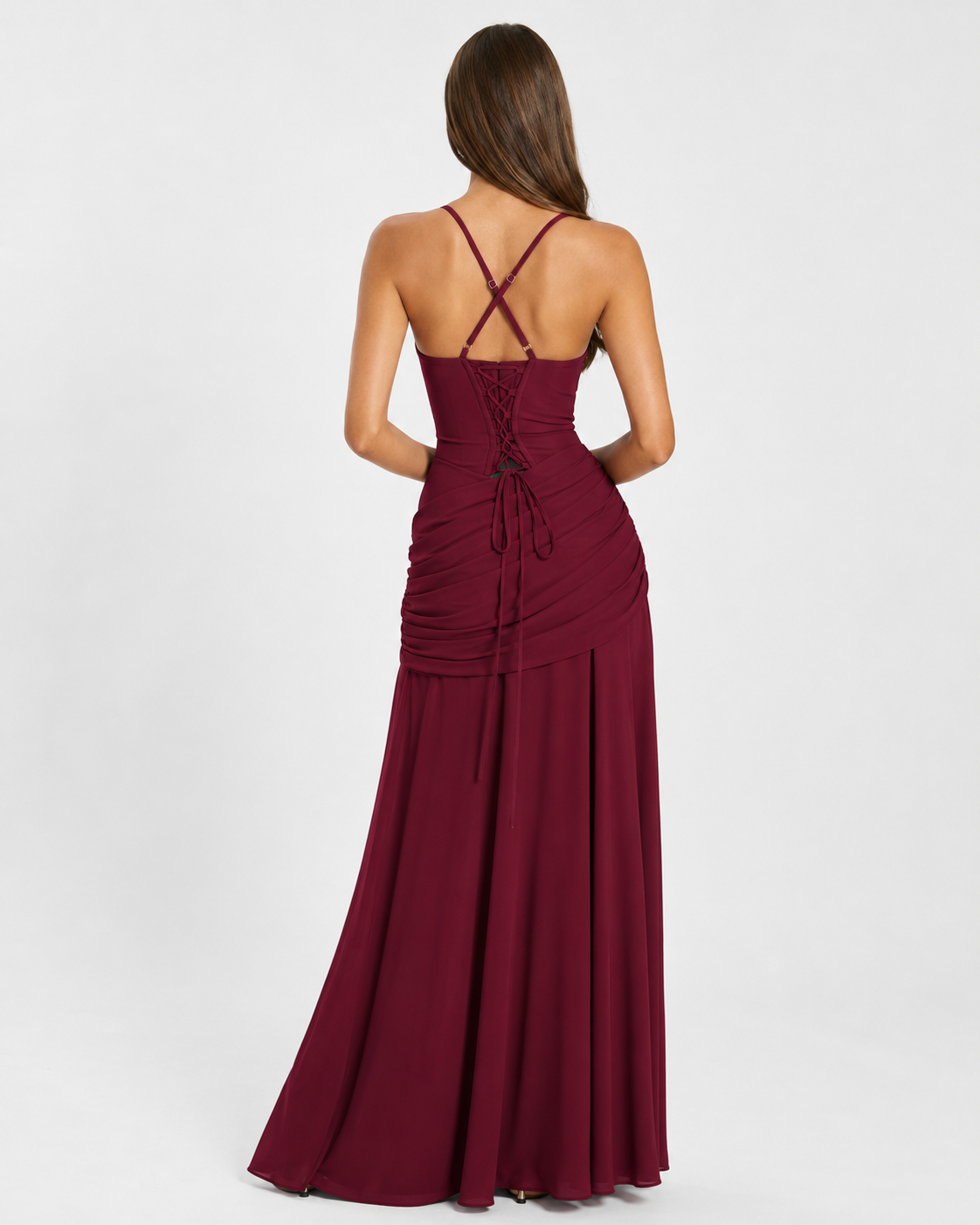 Lenara - Robe maxi drapée avec dos lacé