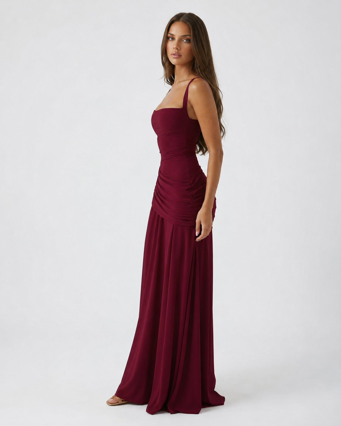 Lenara - Robe maxi drapée avec dos lacé
