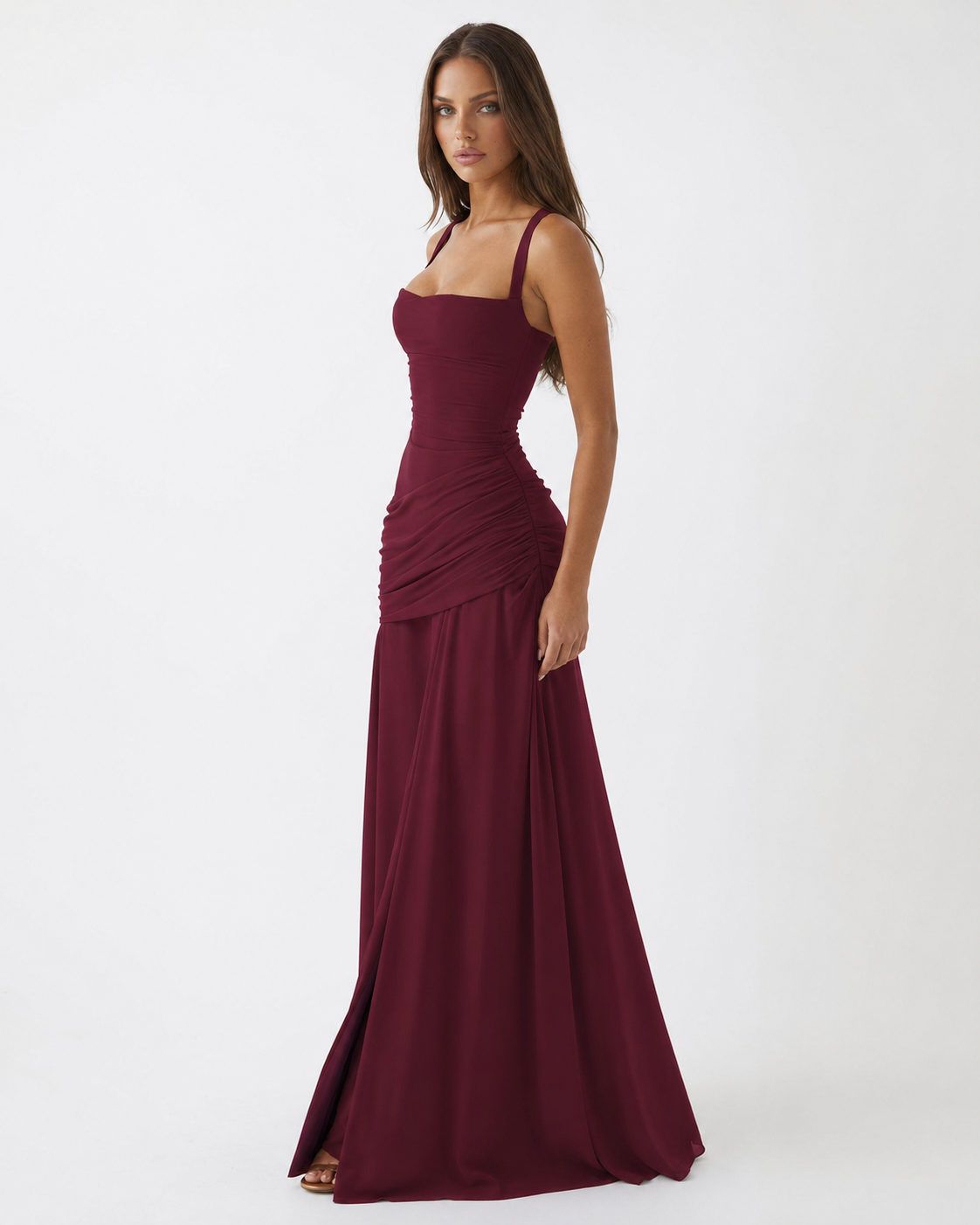 Lenara - Robe maxi drapée avec dos lacé
