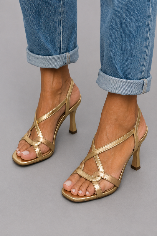 Jamie - Sandales à talons dorées avec lanières