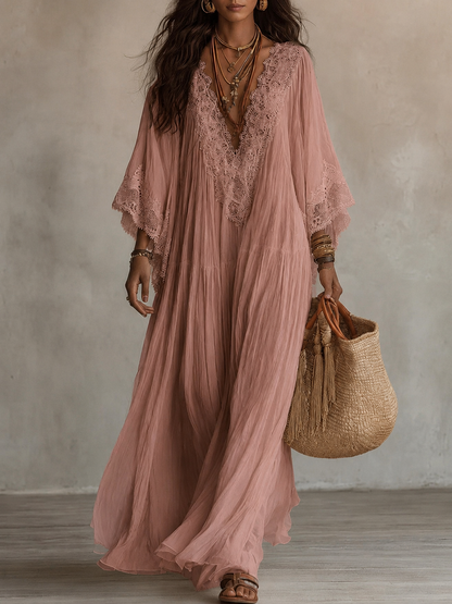 Ondina - Robe maxi en chiffon ornée de dentelle