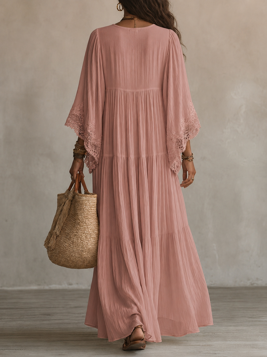 Ondina - Robe maxi en chiffon ornée de dentelle