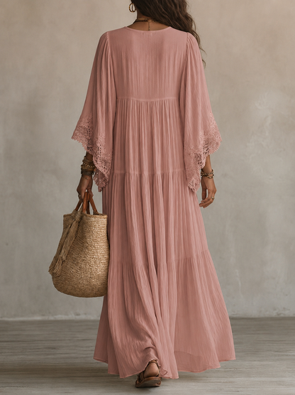 Ondina - Robe maxi en chiffon ornée de dentelle