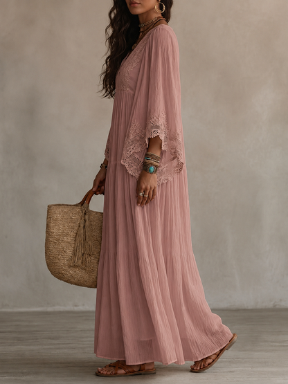 Ondina - Robe maxi en chiffon ornée de dentelle