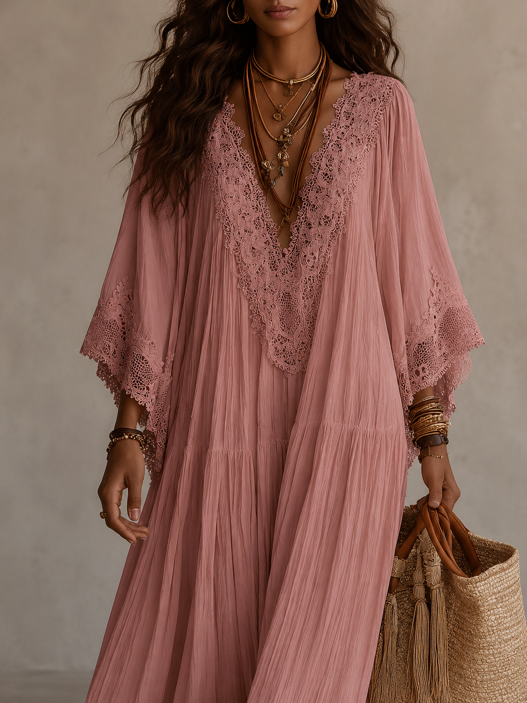 Ondina - Robe maxi en chiffon ornée de dentelle