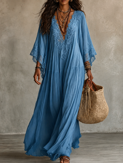 Ondina - Robe maxi en chiffon ornée de dentelle