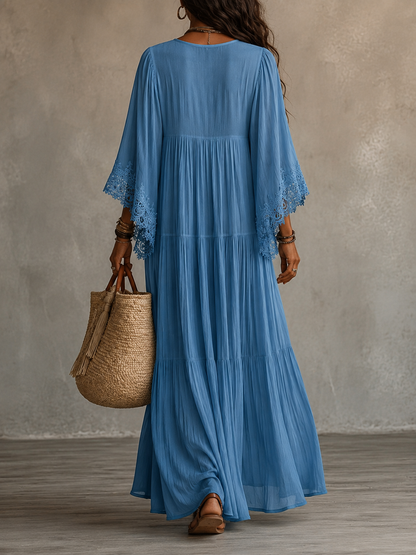 Ondina - Robe maxi en chiffon ornée de dentelle