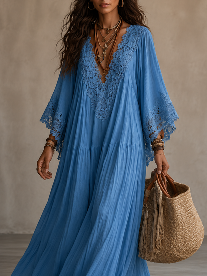 Ondina - Robe maxi en chiffon ornée de dentelle