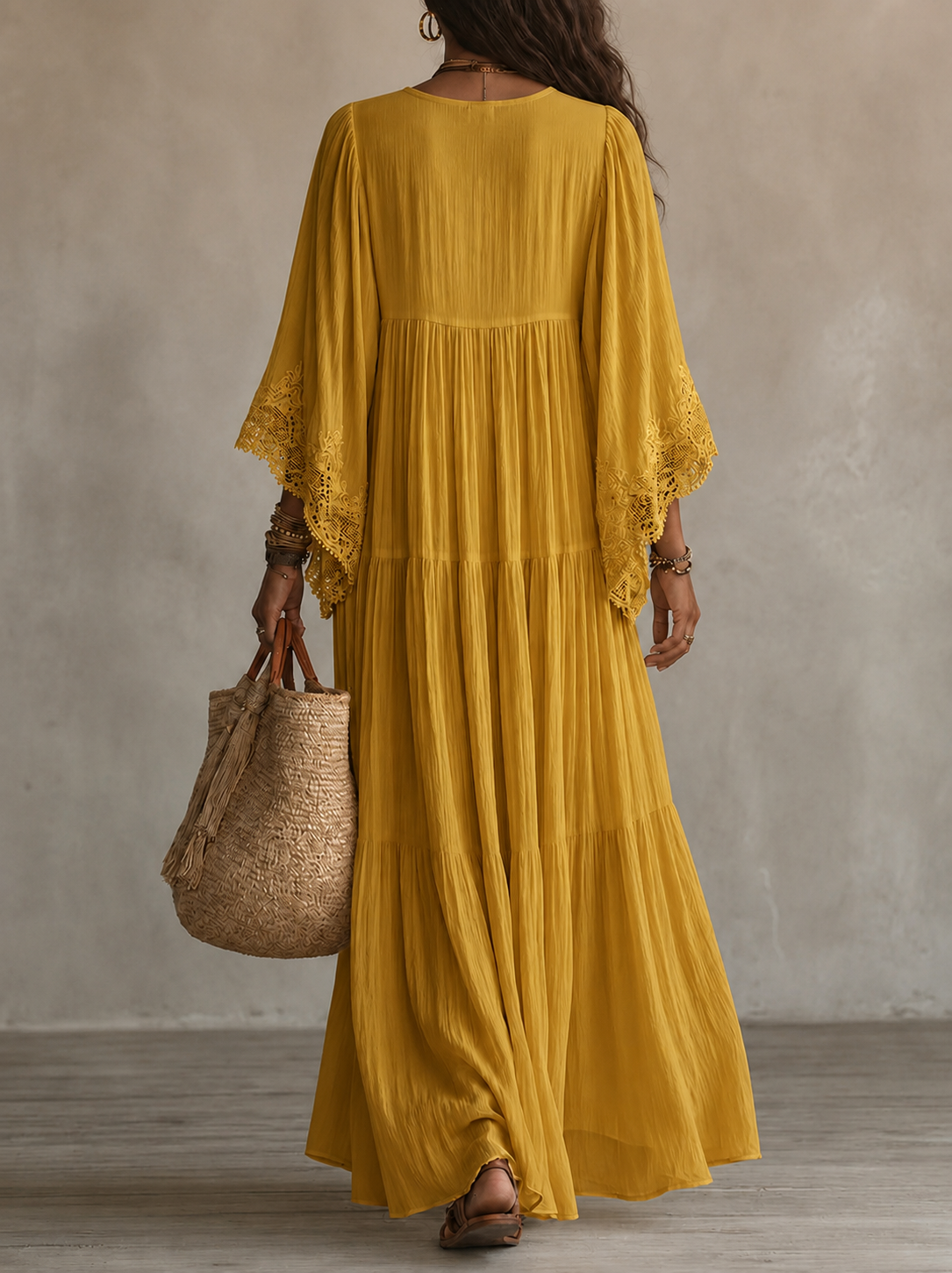 Ondina - Robe maxi en chiffon ornée de dentelle