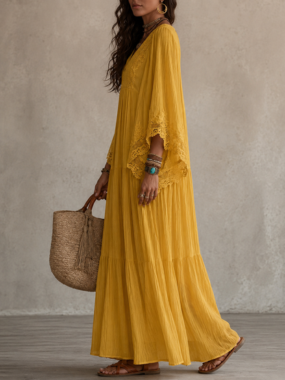 Ondina - Robe maxi en chiffon ornée de dentelle