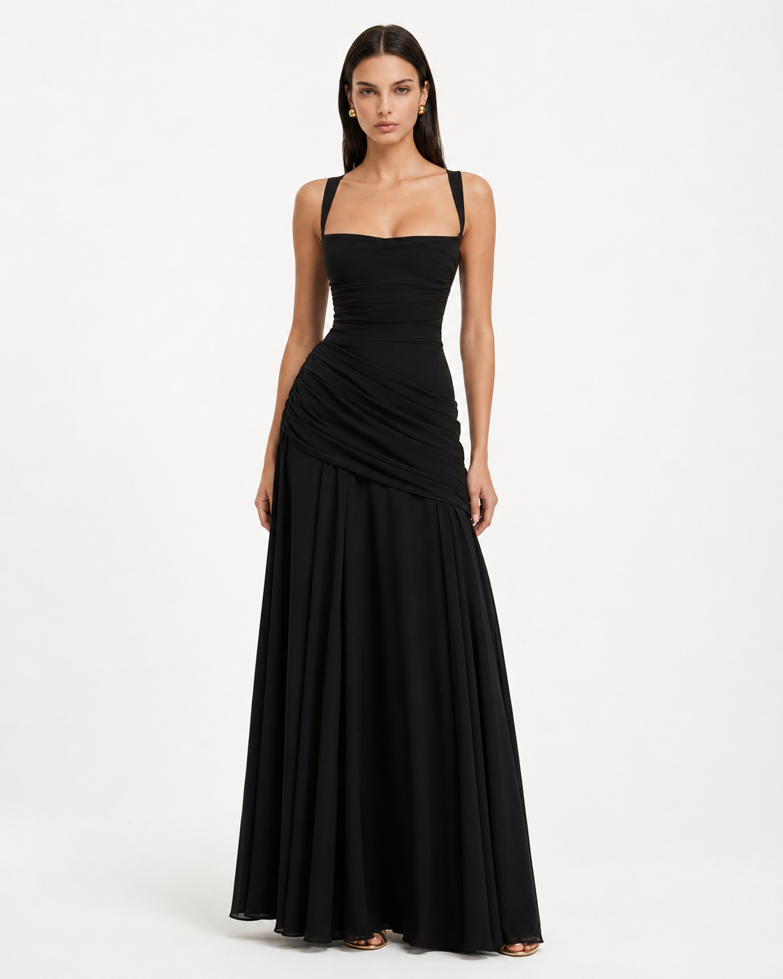 Lenara - Robe maxi drapée avec dos lacé