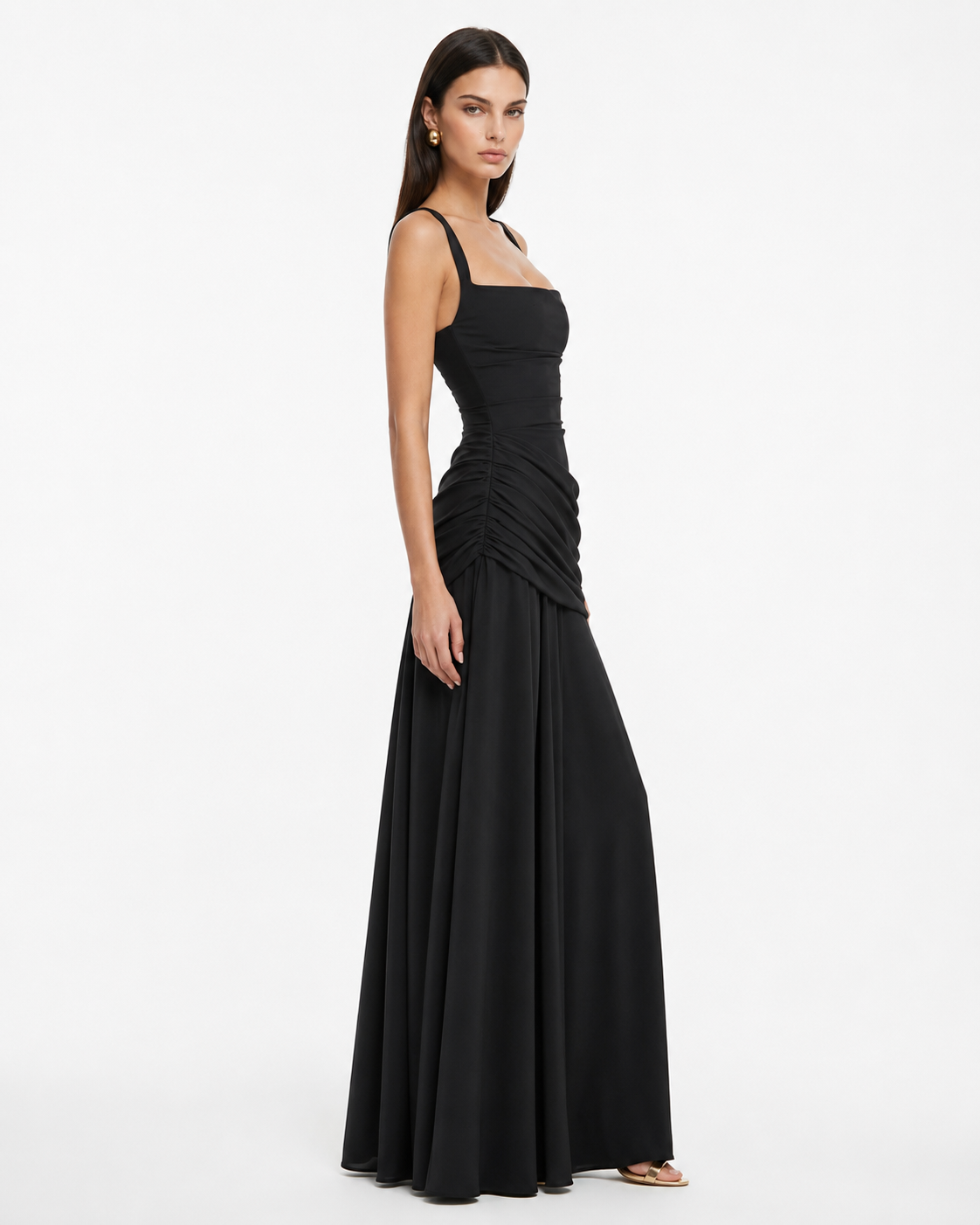 Lenara - Robe maxi drapée avec dos lacé