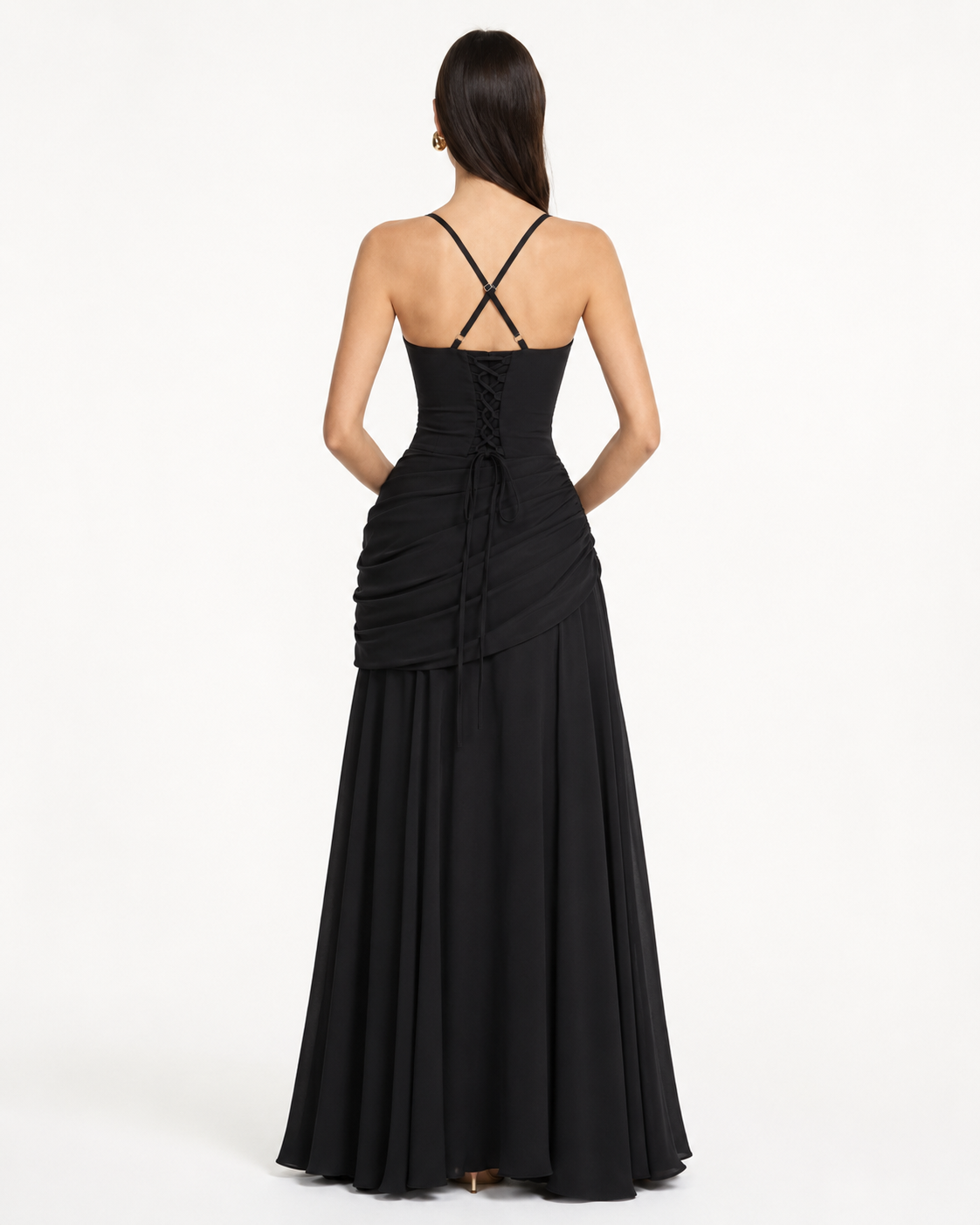 Lenara - Robe maxi drapée avec dos lacé